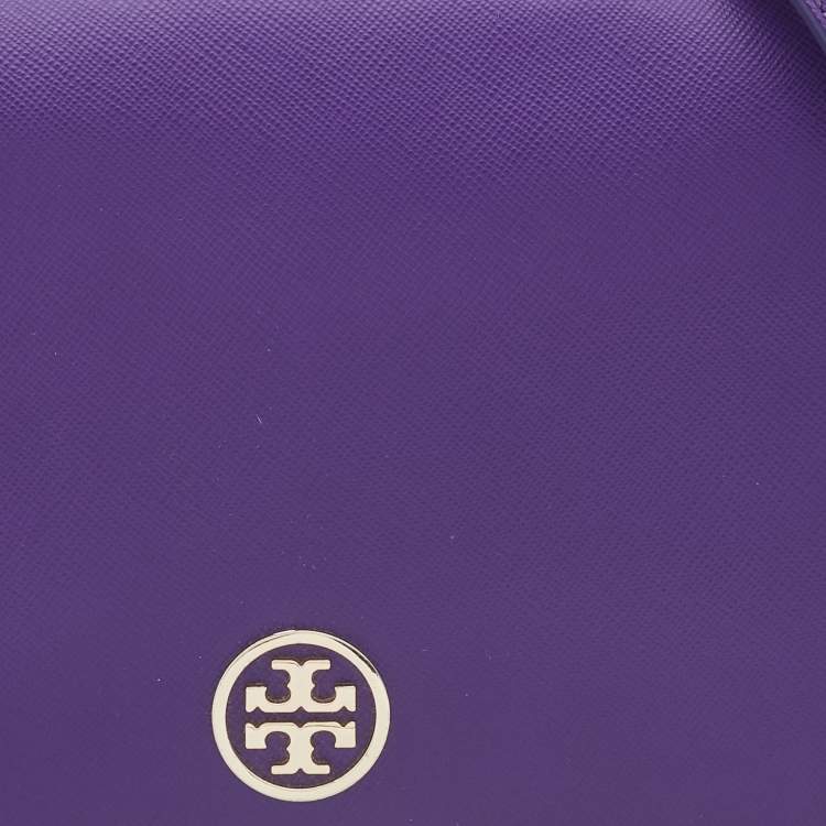 Pre Owned Tory Burch Purple Leather Mini Robinson Chain Shoulder Bag