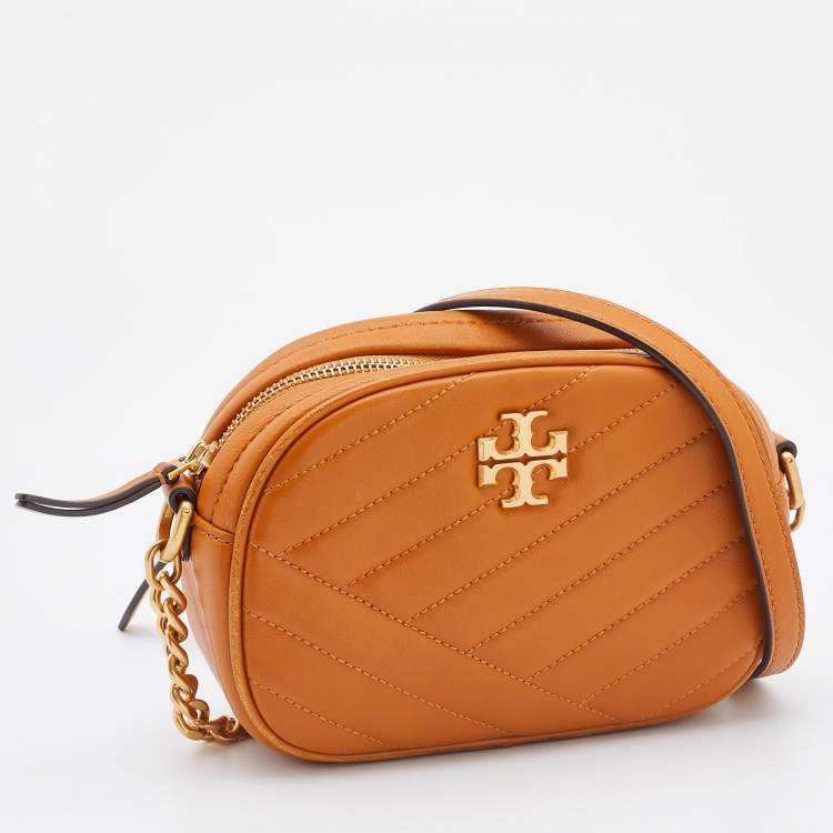 Pre Owned Tory Burch Mustard Chevron Leather Small Kira Camera Bag