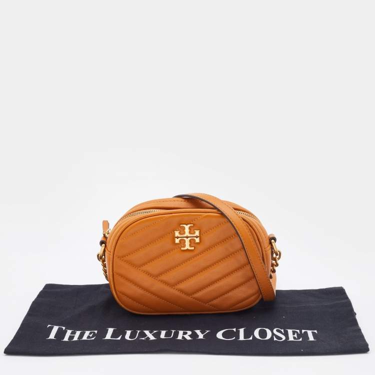 Pre Owned Tory Burch Mustard Chevron Leather Small Kira Camera Bag