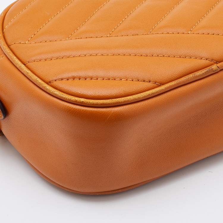 Pre Owned Tory Burch Mustard Chevron Leather Small Kira Camera Bag