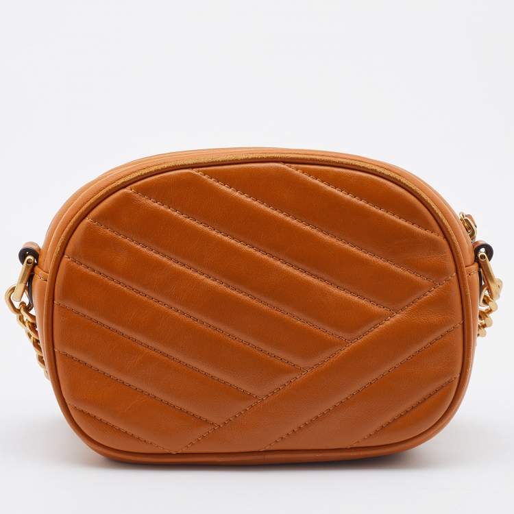 Pre Owned Tory Burch Mustard Chevron Leather Small Kira Camera Bag
