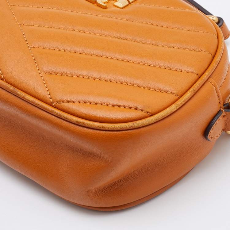 Pre Owned Tory Burch Mustard Chevron Leather Small Kira Camera Bag