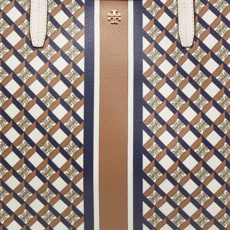 Pre Owned Tory Burch White/Multicolor Coated Canvas and Leather Geo Shopper Tote