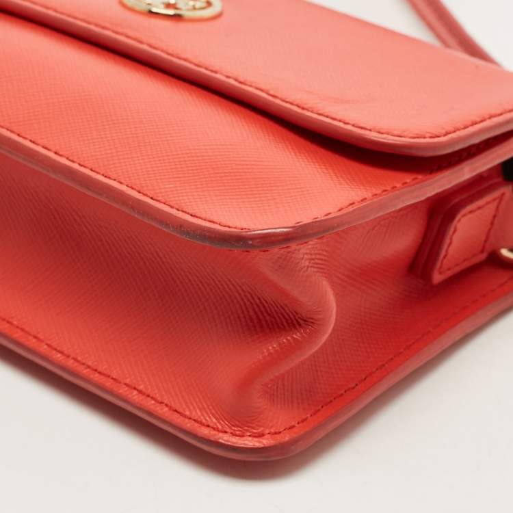 Pre Owned Tory Burch Red Saffinao Leather Mini Robinson Crossbody Bag
