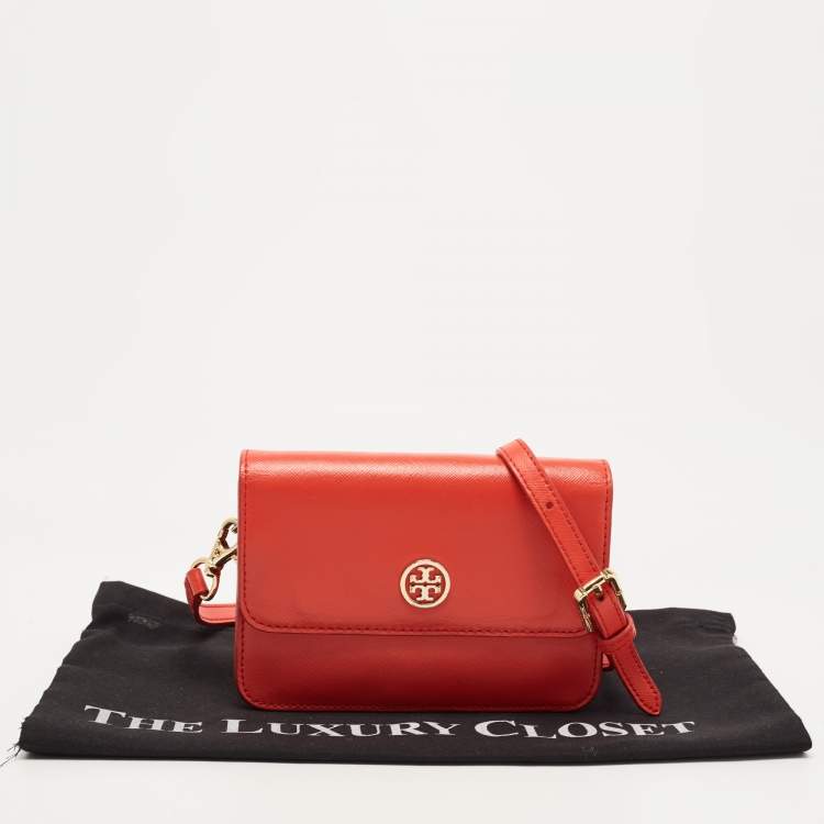 Pre Owned Tory Burch Red Saffinao Leather Mini Robinson Crossbody Bag