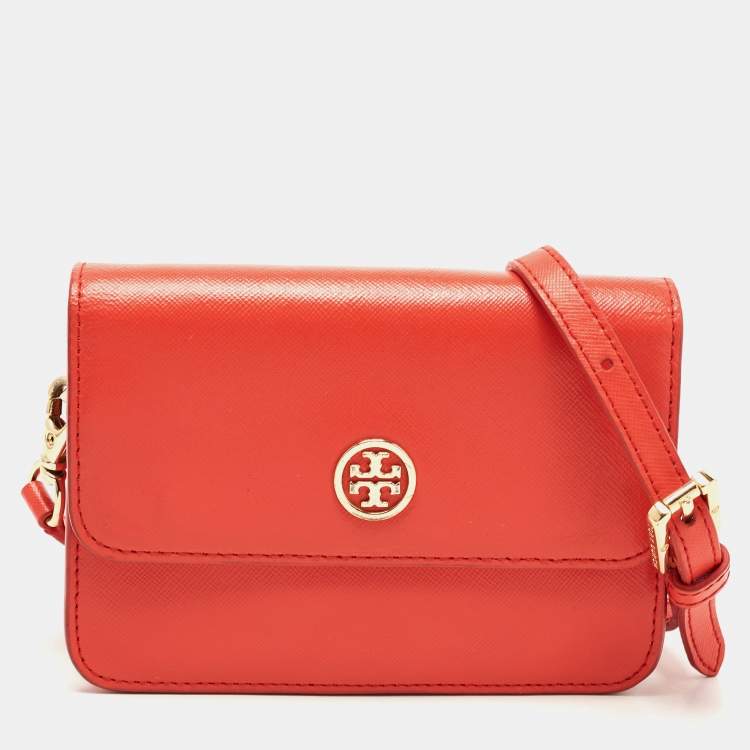 Tory Burch Mini Robinson Convertible Leather Shoulder Bag - Red In