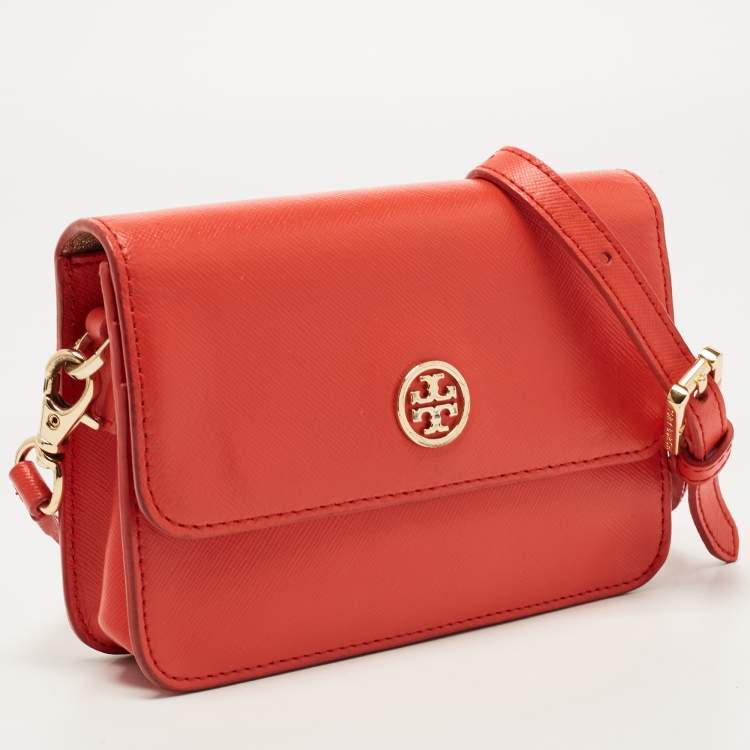 Pre Owned Tory Burch Red Saffinao Leather Mini Robinson Crossbody Bag