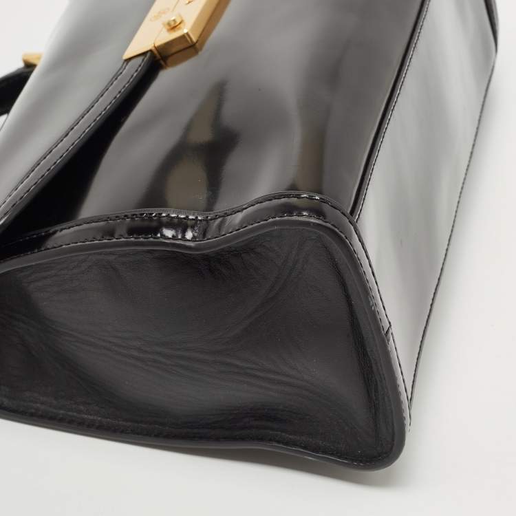 Pre Owned Tory Burch Black Glossy Leather Juliette Top Handle Bag