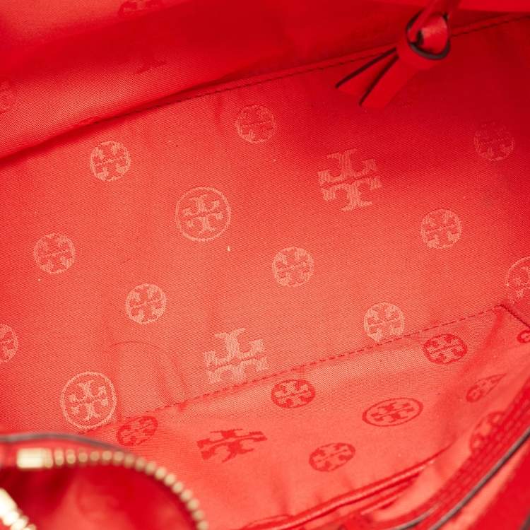 Pre Owned Tory Burch Red Perforated Leather Robinson Double Zip Tote