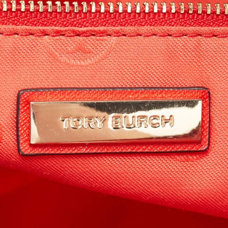 Pre Owned Tory Burch Red Perforated Leather Robinson Double Zip Tote