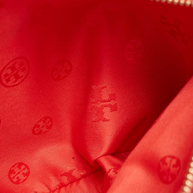 Pre Owned Tory Burch Red Perforated Leather Robinson Double Zip Tote