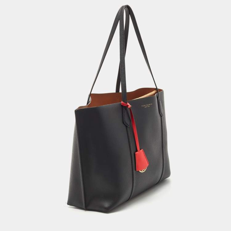 Pre Owned Tory Burch Black Leather Triple Compartment Perry Tote