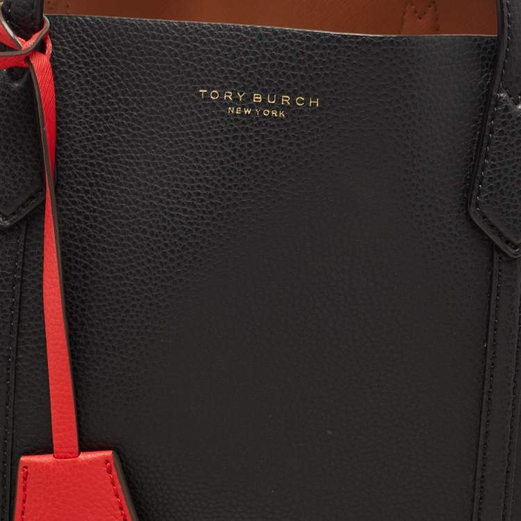 Pre Owned Tory Burch Black Leather Triple Compartment Perry Tote