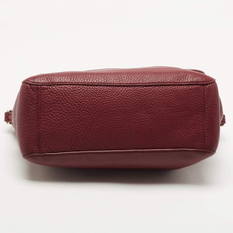 Pre Owned Tory Burch Burgundy Grained Leather Turnlock Flap Tote