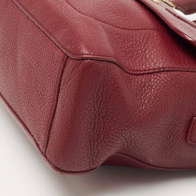 Pre Owned Tory Burch Burgundy Grained Leather Turnlock Flap Tote