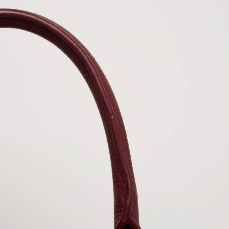 Pre Owned Tory Burch Burgundy Grained Leather Turnlock Flap Tote