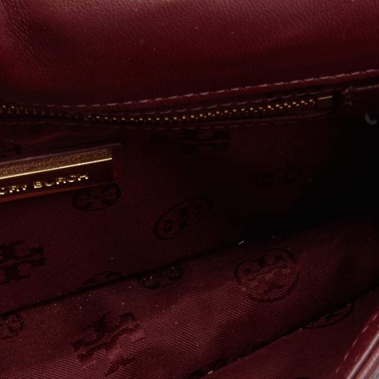Pre Owned Tory Burch Burgundy Leather Kira  Envelope Flap Shoulder Bag