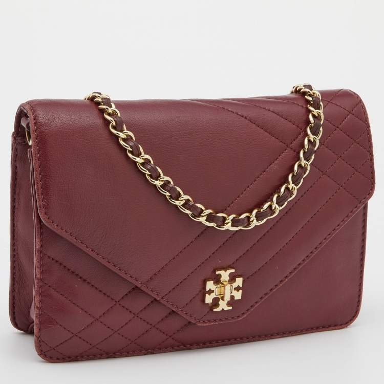 Pre Owned Tory Burch Burgundy Leather Kira  Envelope Flap Shoulder Bag