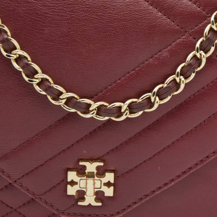Pre Owned Tory Burch Burgundy Leather Kira  Envelope Flap Shoulder Bag