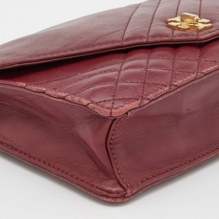 Pre Owned Tory Burch Burgundy Leather Kira  Envelope Flap Shoulder Bag