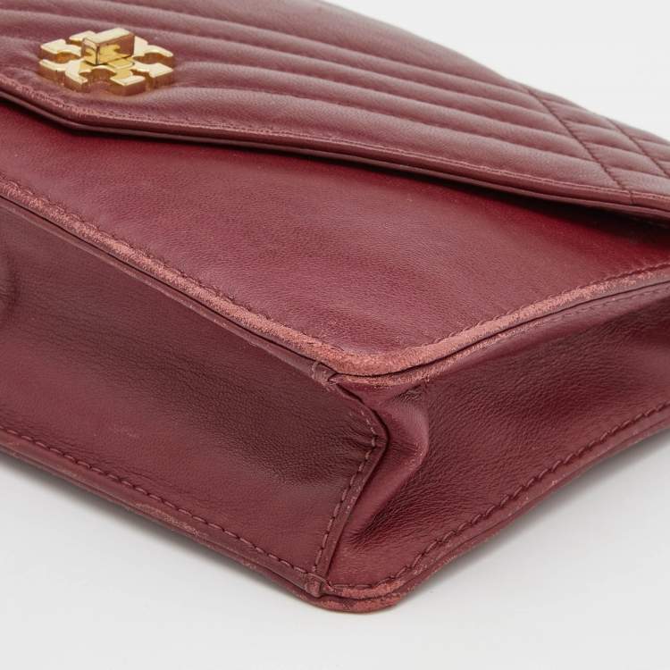 Pre Owned Tory Burch Burgundy Leather Kira  Envelope Flap Shoulder Bag