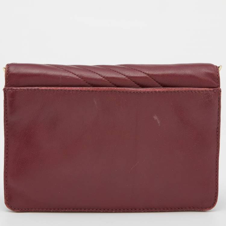 Pre Owned Tory Burch Burgundy Leather Kira  Envelope Flap Shoulder Bag