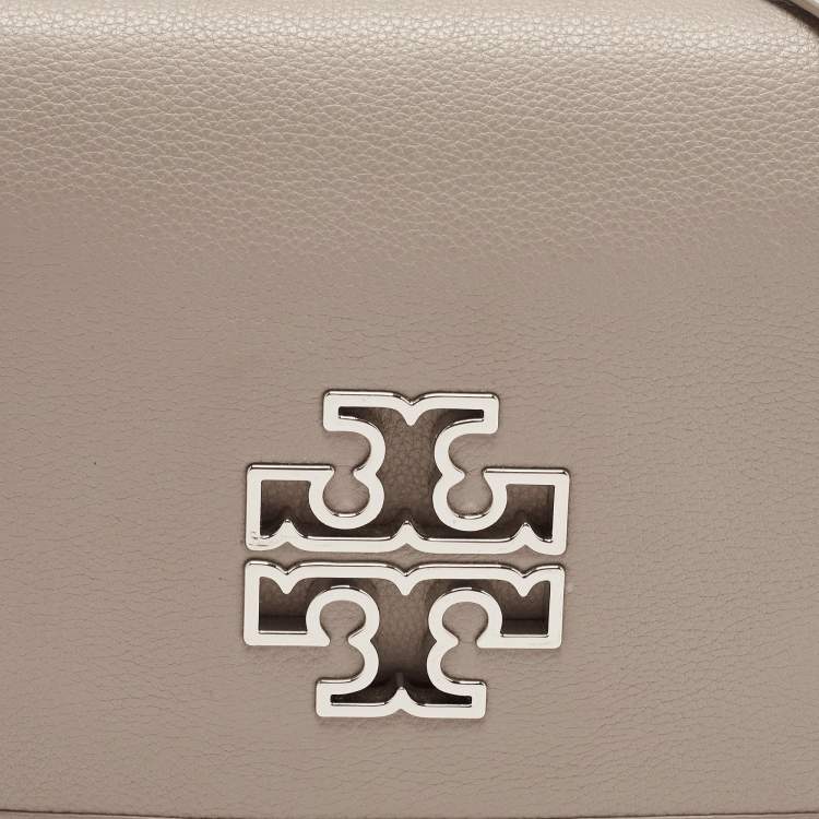 Pre Owned Tory Burch Beige Leather Britten Flap Crossbody Bag