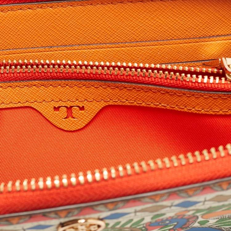 Pre Owned Tory Burch Multicolor Bird Printed Leather Robinson Zip Around Wallet