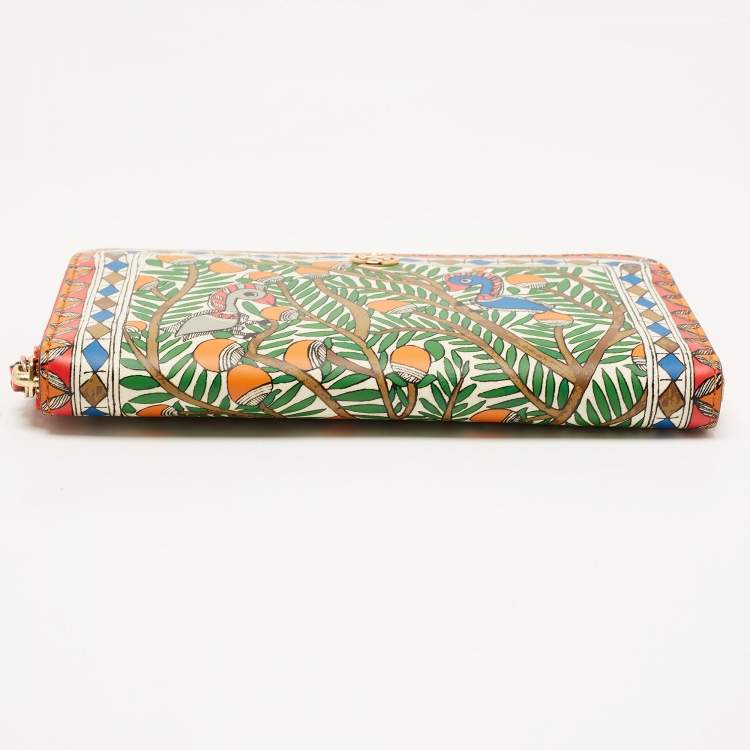 Pre Owned Tory Burch Multicolor Bird Printed Leather Robinson Zip Around Wallet