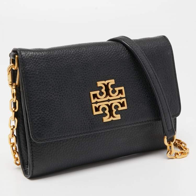 Pre Owned Tory Burch Black Leather Britten Crossbody Bag