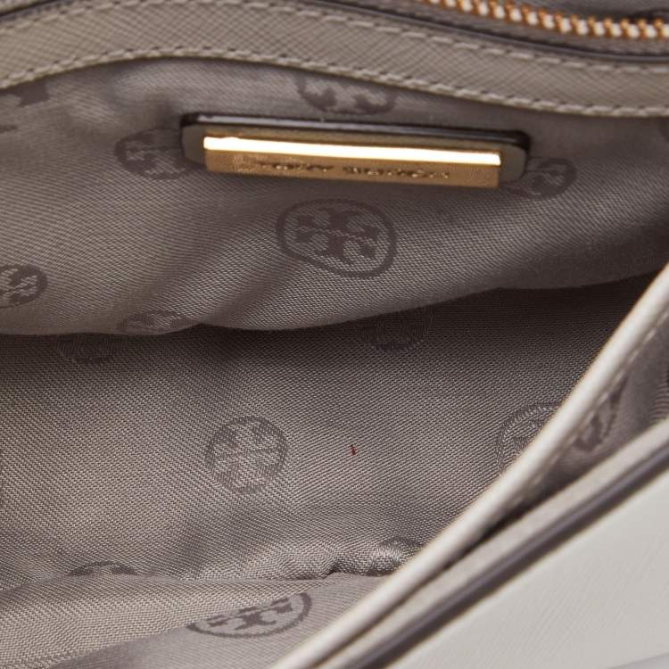 Pre Owned Tory Burch Taupe Leather Robinson Flap Shoulder Bag 