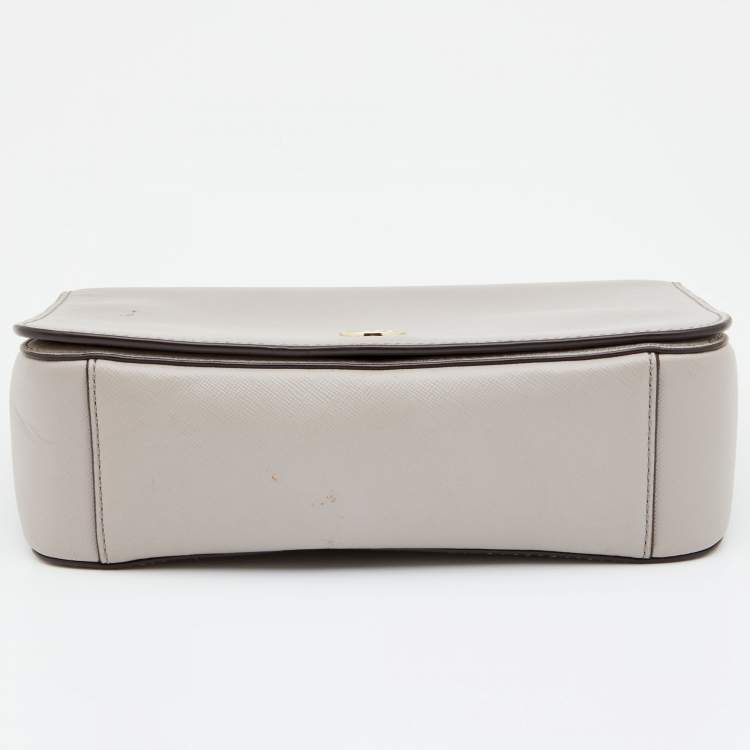 Pre Owned Tory Burch Taupe Leather Robinson Flap Shoulder Bag 