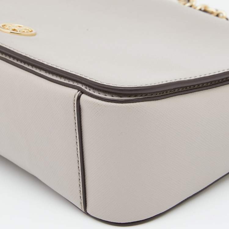 Pre Owned Tory Burch Taupe Leather Robinson Flap Shoulder Bag 