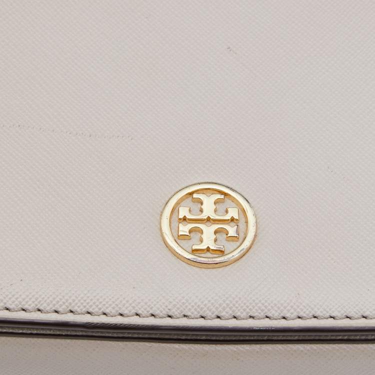 Pre Owned Tory Burch Taupe Leather Robinson Flap Shoulder Bag 