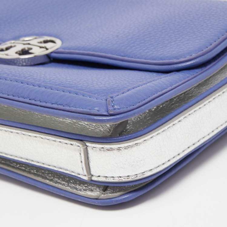 Pre Owned Tory Burch Blue/Silver Leather Chelsea Shoulder Bag 