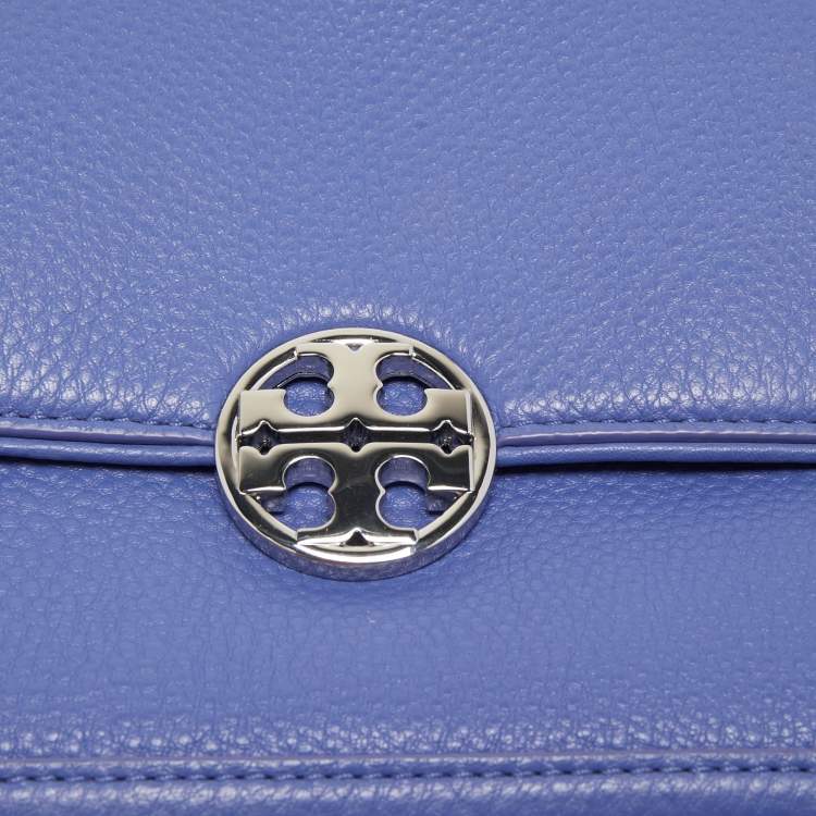 Pre Owned Tory Burch Blue/Silver Leather Chelsea Shoulder Bag 