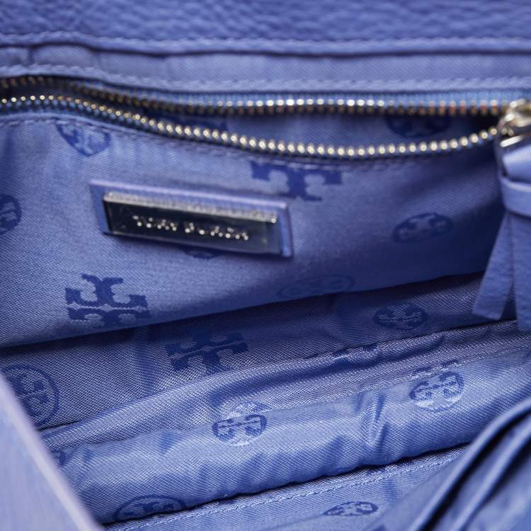 Pre Owned Tory Burch Blue/Silver Leather Chelsea Shoulder Bag 