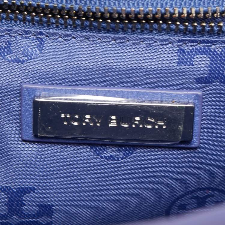 Pre Owned Tory Burch Blue/Silver Leather Chelsea Shoulder Bag 