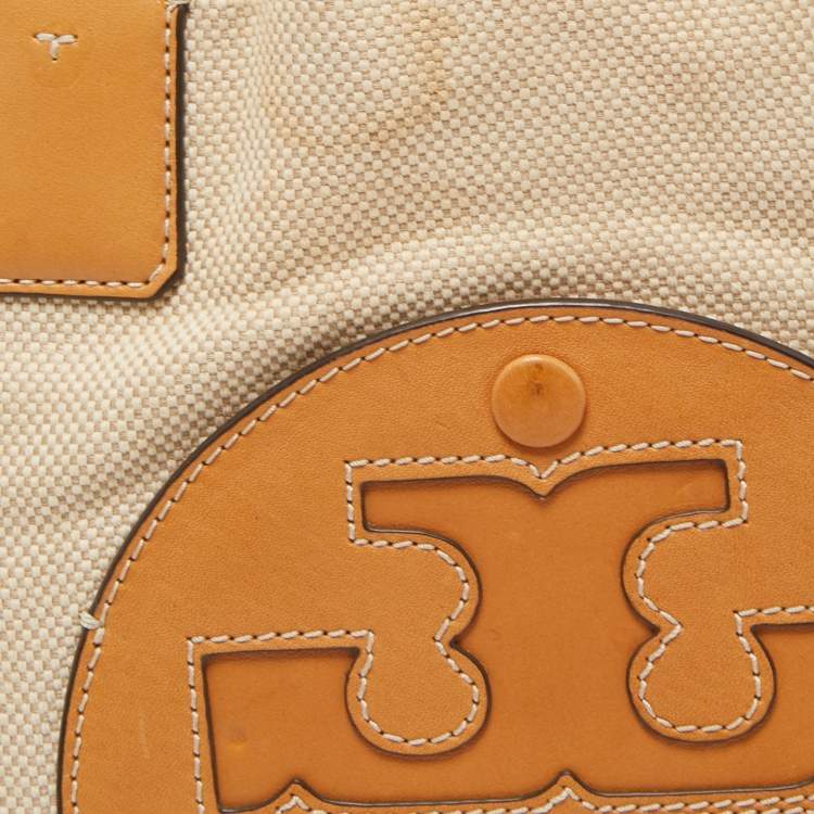 Pre Owned Tory Burch Beige/Off White Canvas and Leather Ella Tote