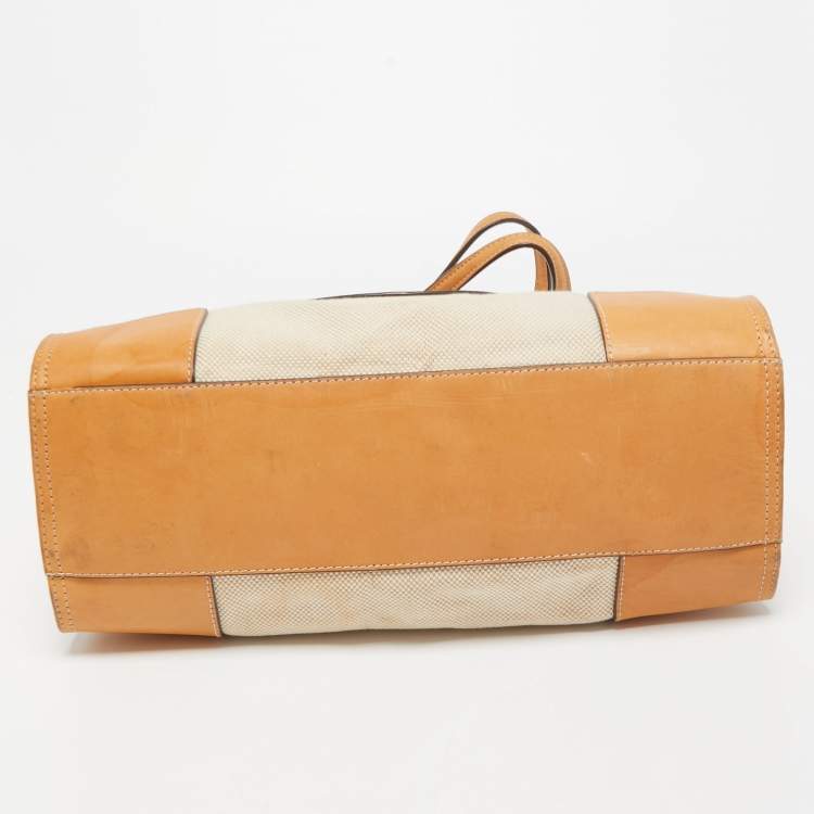 Pre Owned Tory Burch Beige/Off White Canvas and Leather Ella Tote