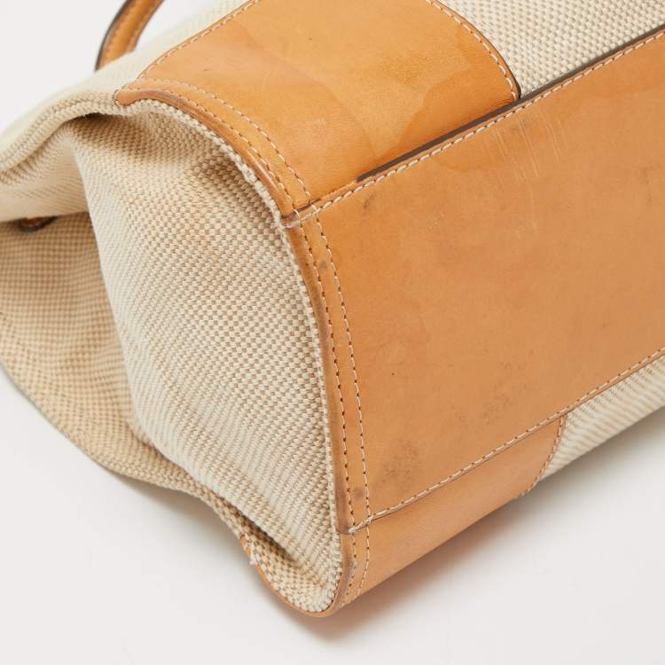 Pre Owned Tory Burch Beige/Off White Canvas and Leather Ella Tote