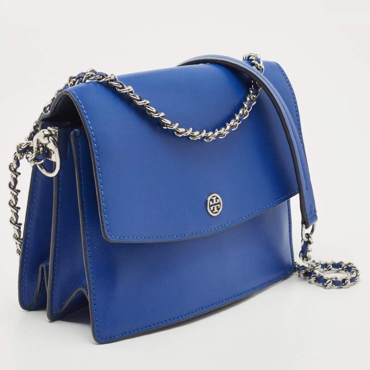 Pre Owned Tory Burch Blue Leather Robinson Convertible Shoulder Bag
