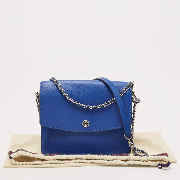 Pre Owned Tory Burch Blue Leather Robinson Convertible Shoulder Bag