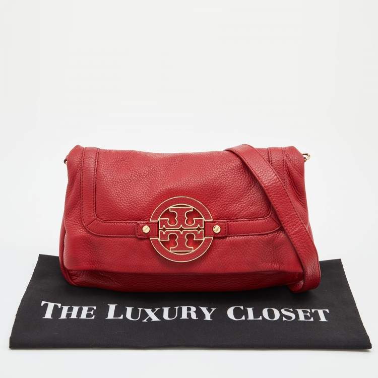 Pre Owned Tory Burch Red Leather Amanda Fold Over Shoulder Bag
