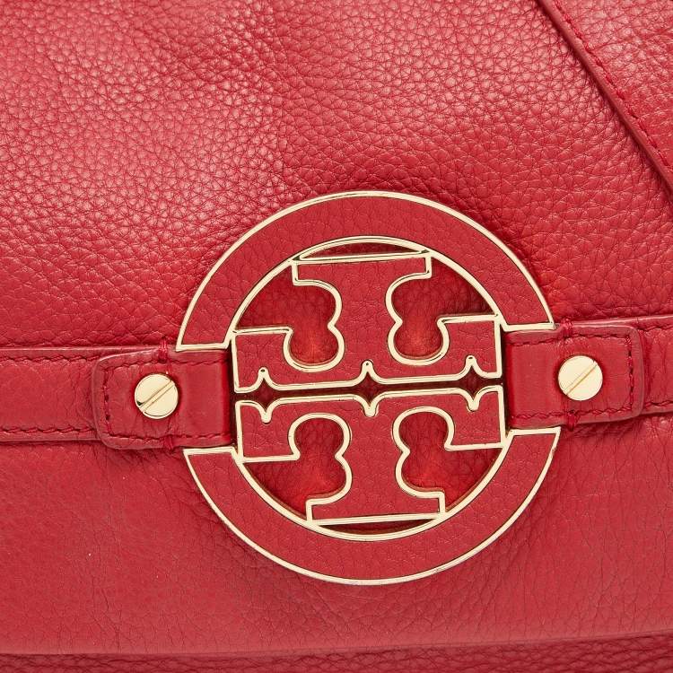 Pre Owned Tory Burch Red Leather Amanda Fold Over Shoulder Bag