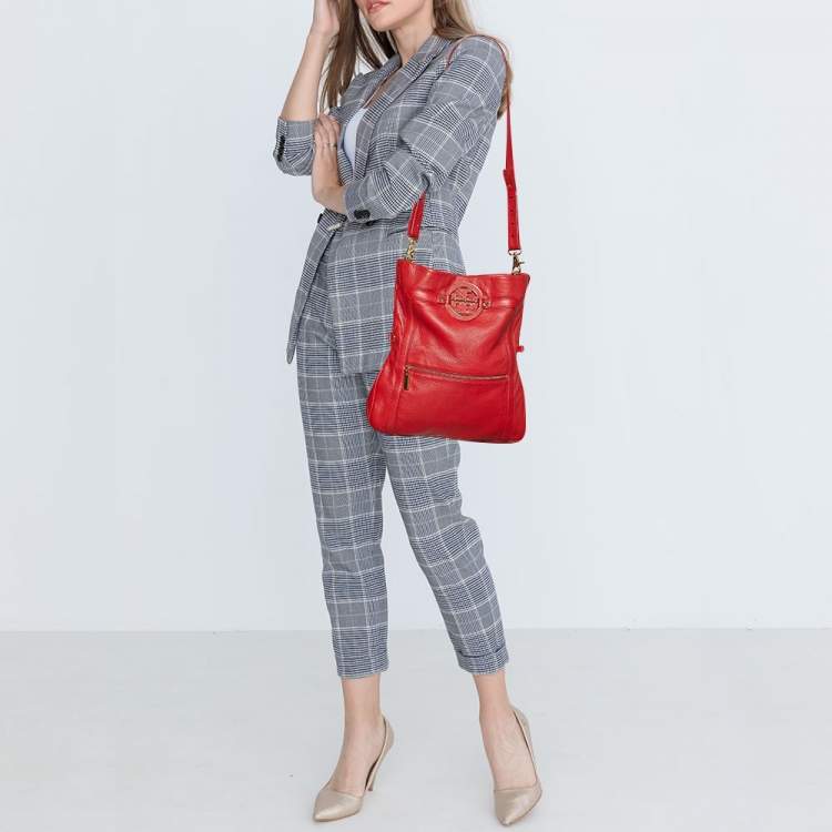 Pre Owned Tory Burch Red Leather Amanda Fold Over Shoulder Bag