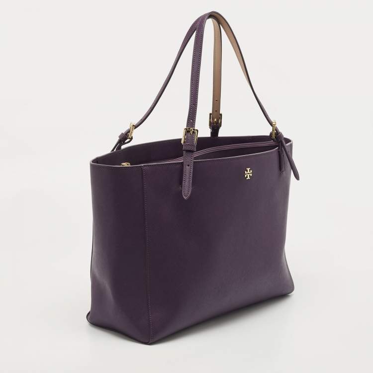 Pre Owned Tory Burch Purple Leather York Buckle Tote