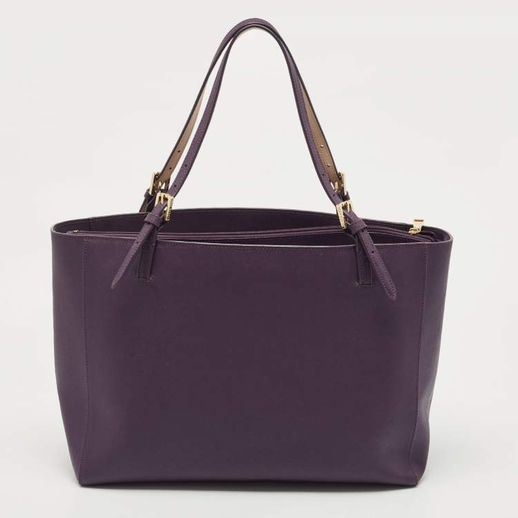 Pre Owned Tory Burch Purple Leather York Buckle Tote