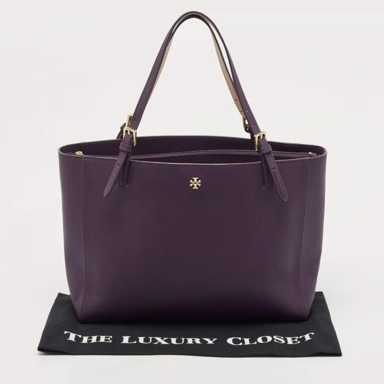 Pre Owned Tory Burch Purple Leather York Buckle Tote