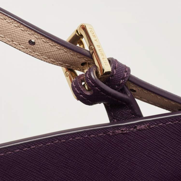 Pre Owned Tory Burch Purple Leather York Buckle Tote